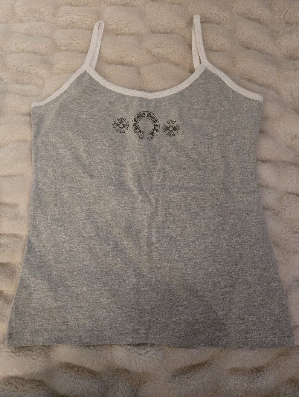 Chrome Hearts Heather Grey Horseshoe Plus Logo Contrast Ringer Tank Top [Medium]